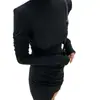 Vestido plissado slim-fit feminino de alta qualidade de Dongdaemun, Coreia, com gola alta, caimento justo ao corpo, camada interna branca e saia de uma peça