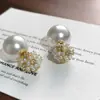 Brincos de Pérola com Zircônia Francesa, um Par Versátil Exquisito para Mulheres, Moda de Luxo Leve, Brincos de Nicho com Temperamento