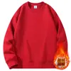 Suéter Masculino Gola Redonda Outono e Inverno Forrado com Fleece Engrossado Quente Cor Sólida Manga Longa Camisa Tendência Casual Versátil Top Masculino Camisa Base