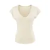 Camiseta Feminina Tendência Slim Fit de Tencel com Manga Curta, Verão 2026, Design Simples, Decote V, Peça Leve para Usar por Cima