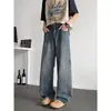 Calça Jeans Azul Desgastada de Perna Larga Masculina Novo Estilo Tendência Americana High Street Solta Emagrecimento Casual Calças de Perna Larga Perna Reta