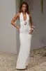 Moda Femenina Transfronteriza Nuevo Vestido Ajustado con Fruncidos Estilo Vacacional Ceñidor de Cintura Estilo Europeo y Americano Sexy Cuello en V Cuello Halter Vestido Bodycon