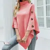 Capa tipo chal tejido de punto estilo europeo y americano, color liso, cuello alto, otoño/invierno 2025, elegante prenda exterior para commute, manga de tres cuartos