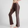 Pantalones de yoga de cintura alta, que realzan las caderas, ligeramente acampanados, con efecto adelgazante, con rayas verticales en contraste, diseñados para fitness y deportes, disponibles en tallas grandes para mujer, con pierna ligeramente acampanada