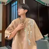 Camiseta Estampada da Moda Masculina 2024 Nova Solta Oversize Senso de Design Nicho Nacional Tendência Camurça Pesada Manga Curta