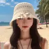 Chapéu de Pescador de Palha Vazado Estilo Coreano para Mulheres, Chapéu de Palha com Proteção Solar para Férias na Praia de Verão, Chapéu Bucket Respirável que Afina o Rosto