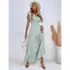 Ropa de mujer europea y americana 2023 primavera y verano Nuevo Amazon transfronterizo vestido de cuello en V cintura ajustada vestido elegante con volantes mujer