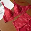 Conjunto de Lingerie de Bolinhas Vermelhas de Natal para Mulheres, Estilo Fino, Seio Pequeno, Sem Fio, Confortável, Sem Costura, Suporte Macio, Sutiã do Ano do Zodíaco