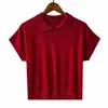 Camiseta Sencilla con Cuello Polo y Cuello Solapa, Top de Punto de Manga Corta de Lino Lyocell, Color Café de Verano para Mujer, Talla Única