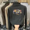 Camisa de Manga Longa com Gola Meia-Alta, Listrada em Veludo Engrossado, para Meninas, Outono e Inverno, Novo Estilo, Roupa de Baixo, Roupas Infantis, Tops Infantis Médios e Grandes