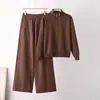 Otoño/Invierno 2026 Nuevo Estilo Diseño de Cremallera Doble Plana Moda de Punto Color Sólido Versátil Pantalones de Pierna Ancha Conjunto de Dos Piezas de Punto