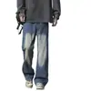 Jeans rectos personalizados/estilo americano con forro de polar para hombre, pantalones gruesos para otoño e invierno, pantalones de pierna ancha de marca de moda urbana unisex