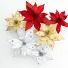 Flor navideña grande de 30 cm Dorado Plateado rojo Decoraciones navideñas corona ratán decoración de flores artificiales