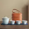 Conjunto de Chá de Viagem Forno Ru Conjunto Rápido de Xícaras de Chá com Um Bule e Três Xícaras, Bolsa de Armazenamento, Presente Portátil para Exterior