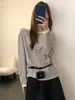 Camiseta listrada color block CH*I para mulheres, nova coleção de outono de 2026, vintage, modelagem relaxada, gola redonda, top casual versátil