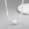 Collar Colgante Irregular de Plata y Perla para Mujer, Cadena para Clavícula de Diseño de Alta Gama, Cadena para el Cuello Simple y Lujosa