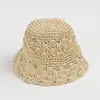 Chapéu Feminino Primavera e Verão Novo Chapéu de Palha de Papel Crochê à Mão Chapéu Japonês de Cor Sólida Versátil Estilo Balde Chapéu para Sol e Proteção Solar ao Ar Livre