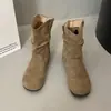 Botas de tornozelo Birkenstock com sola macia para mulheres, Botas Western Primavera/Verão 2026, emagrecedoras, calce fácil, bico redondo, botas amassadas, botas de moda retrô para mulheres