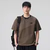 Camiseta Xintang Masculina Patchwork Gola Redonda, Versátil Caimento Solto, Logo em Relevo, Estilo Casual Retro Americano, Primavera/Verão, Algodão Puro, Manga Curta, Masculino