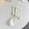 [Calcetines de Algodón] Calcetines de Punto con Borde Enrollado de Lunares para Mujer, Calcetines de Media Pantorrilla, Antiolor, Absorbentes de Sudor, Estilo Delgado de Verano, Transpirables para Primavera y Otoño, Calcetines Holgados