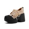 Zapatos de Plataforma de Malla Transpirable Colorblock de Primavera y Verano que Aumentan la Altura 10cm para Mujer, Casuales de Cuero de Suela Gruesa con Tacón Grueso Pequeño