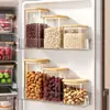 Frasco sellado de vidrio de grado alimenticio de bambú y madera de color natural, caja de almacenamiento para bocadillos y frutos secos, frasco de almacenamiento de vidrio de borosilicato alto