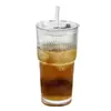 Taza de Bambú de Junta Alta Estilo Ins Transfronteriza con Tapa, Popote de Alto Valor, Vaso de Vidrio Transparente, Taza de Regalo de Moda al por Mayor