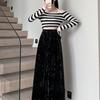Falda Larga de Terciopelo Tie-Dye Elástica de Cintura para Mujer, Estilo Otoño e Invierno Nuevo, Estilo Retro, Sensación de Alta Gama, Estilizadora de Forma de Campana, Transfronteriza