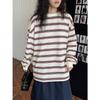 Camiseta de Manga Larga a Rayas Coloridas Retro Coreana Nueva de Primavera, Seca y Cómoda, Top Casual Simple para Mujer