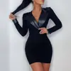 Estación Independiente 2025 Deseo Amazon Estilo Caliente Otoño e Invierno Manga Larga Cuello en V Piel Sintética Estampada Vestido de Cadera Ropa para Mujer