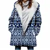 Impermeable Navideño para Mujer 2025 Más Vendido Transfronterizo Estilo Europeo y Americano con Capucha Bloqueo de Color Engrosado de Invierno Piel Sintética de Cordero