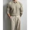 Nova Camisa Polo com Gola para Primavera e Outono, Suéter de Tricô de Manga Longa para Homens, Estilo de Negócios Britânico, Corte Slim, Comércio Exterior, Atacado Transfronteiriço