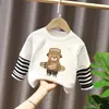 Camiseta Manga Longa Infantil para Meninos Estilo Casual Desenho Animado Bebês Meninos Primavera e Outono Gola Redonda Falsa Duas Peças Top Solto Algodão Puro