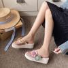 Nuevas Chanclas de Flores de Verano 2025 para Mujer, Ropa de Exterior de Verano, Chanclas Antideslizantes de Suela Gruesa de Moda, Sandalias de Playa para Mujer