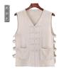 Chaleco de Lino de Verano para Hombres de Mediana Edad y Mayores Camiseta sin Mangas con Cuello en V Estilo Chino Hebilla Vintage Estilo Chino Abrigo Mandarín Estilo Chino