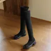 Botas Altas de Pierna Delgada Botas Nuevas de Comercio Exterior Botines Elásticos para Mujer 2024 Botas de Caballero de Punta Redonda Tacón Grueso Tacón Elástico
