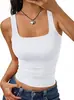 2026 Verão Novo Estilo Europeu e Americano Gola Quadrada Cor Sólida Slim Fit Regata para Mulheres, Estilo Garota Popular Top sem Mangas, Fashionável e na Moda