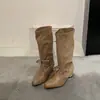Botas holgadas de punta fina estilo vintage relajado 2026 Primavera/Verano Nuevas Botas vaqueras versátiles Botas de jinete de tacón grueso adelgazantes