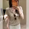 Camiseta de Tricô Fina de Manga Curta Estilo Coreano Retrô para Mulheres, Verão Temperamento Único Estilo Old Money Emagrecedor Top Preguiçoso