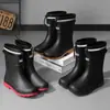 Botas de lluvia impermeables, antideslizantes y resistentes al desgaste con puños elásticos, de altura media hasta la pantorrilla, diseñadas para hombres, adecuadas para pesca, uso en la cocina y como botas de trabajo o zapatos de goma