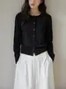GINNKE Elegante Hermoso Suéter de Punto Cardigan Negro Cuello Redondo de Lana Merino para Mujer Otoño Invierno Gris Manga Larga