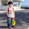 Conjunto de Verano de Mezclilla con Adornos Plateados para Niños, Estilo Coreano, Atuendo de Dos Piezas de Moda para Niños, Ropa Infantil al por Mayor
