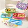 Nova Lancheira Desenho Animado com Compartimentos, Lancheira para Estudante e Conjunto com Copo de Água, Micro-ondas, Portátil, Selada, à Prova de Vazamentos, Caixa Bento