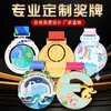 Design de Medalha Personalizada para Eventos Esportivos, Placas Metálicas Personalizadas para Competições de Maratona, Medalhas Comemorativas com Líquido e Areia Rotativa