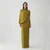 Roupas femininas europeias e americanas transfronteiriças: vestido de noite assimétrico de um ombro só, fluido, que realça a silhueta, longo e adequado para banquetes