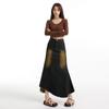 Jovem Laranja# Resíduo Industrial Estilo Terra Saia Jeans Velha Feminina Cintura Alta Solta Emagrecedora Versátil em A-line Saia Grande