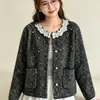 Suéter cárdigan de punto con cuello redondo y manga larga para mujer, con encaje de borlas y abalorios, nuevo estilo otoño e invierno, prenda exterior de alta gama y chic