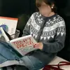 Casaco de tricô Fair Isle para mulheres, novo estilo outono/inverno 2026, extremamente estiloso, blusa de tricô solta e casual