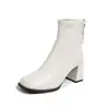 Botas cuadradas de tacón grueso estilo francés para mujer, nuevo modelo de invierno 2026, forradas de felpa, botas versátiles de ajuste ceñido, botines de tacón alto modernos y elegantes