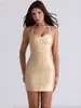 Vestido Ajustado de Tirantes Sexy con Escote en U y Banda Acanalada Elástica, Color Sólido con Estampado Dorado, Estilo Nuevo Europeo y Americano para TikTok